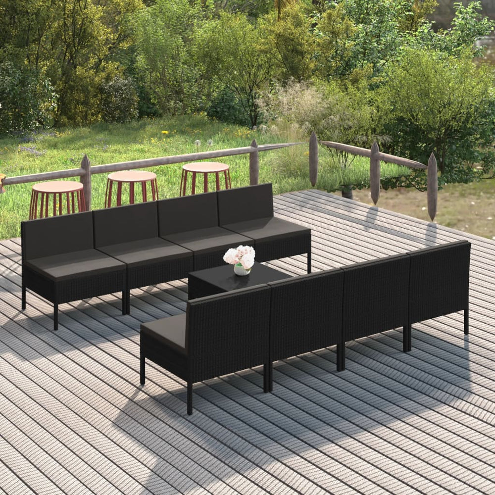 9-delige Loungeset met kussens poly rattan zwart MeubelReus
