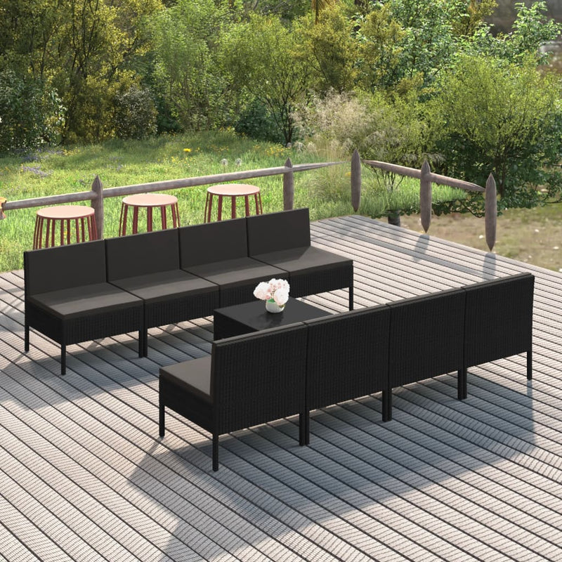 9-delige Loungeset met kussens poly rattan zwart MeubelReus