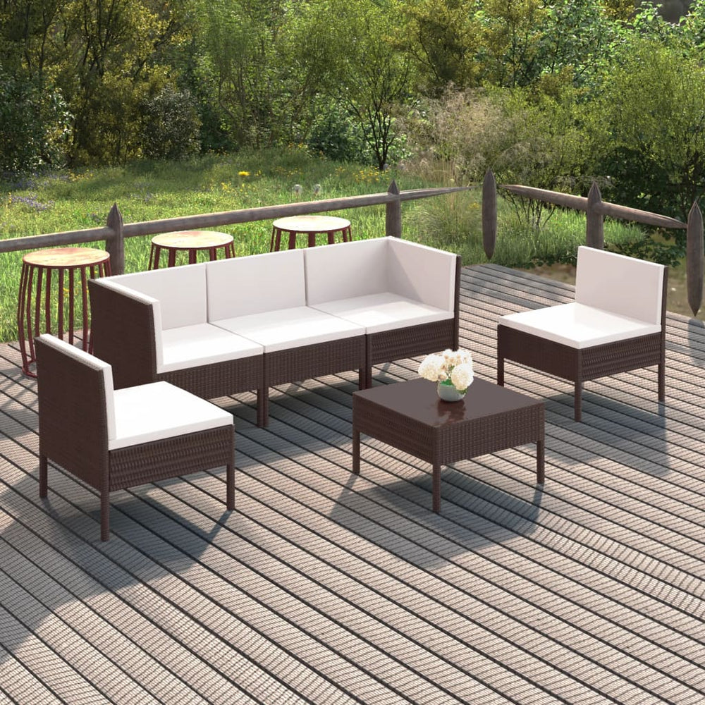 6-delige Loungeset met kussens poly rattan bruin MeubelReus