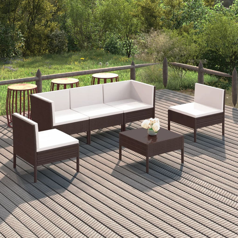 6-delige Loungeset met kussens poly rattan bruin MeubelReus