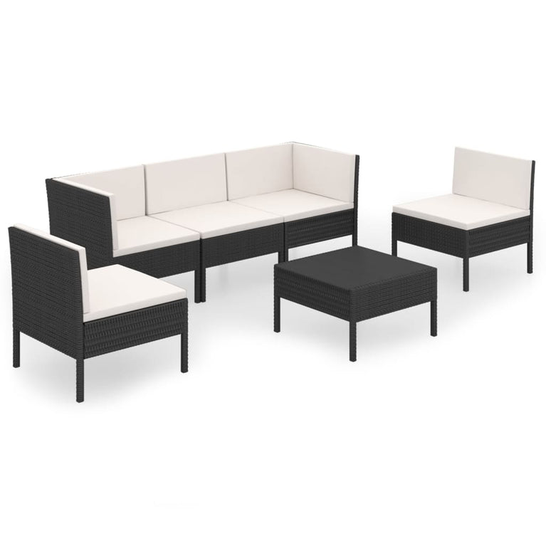 6-delige Loungeset met kussens poly rattan zwart MeubelReus