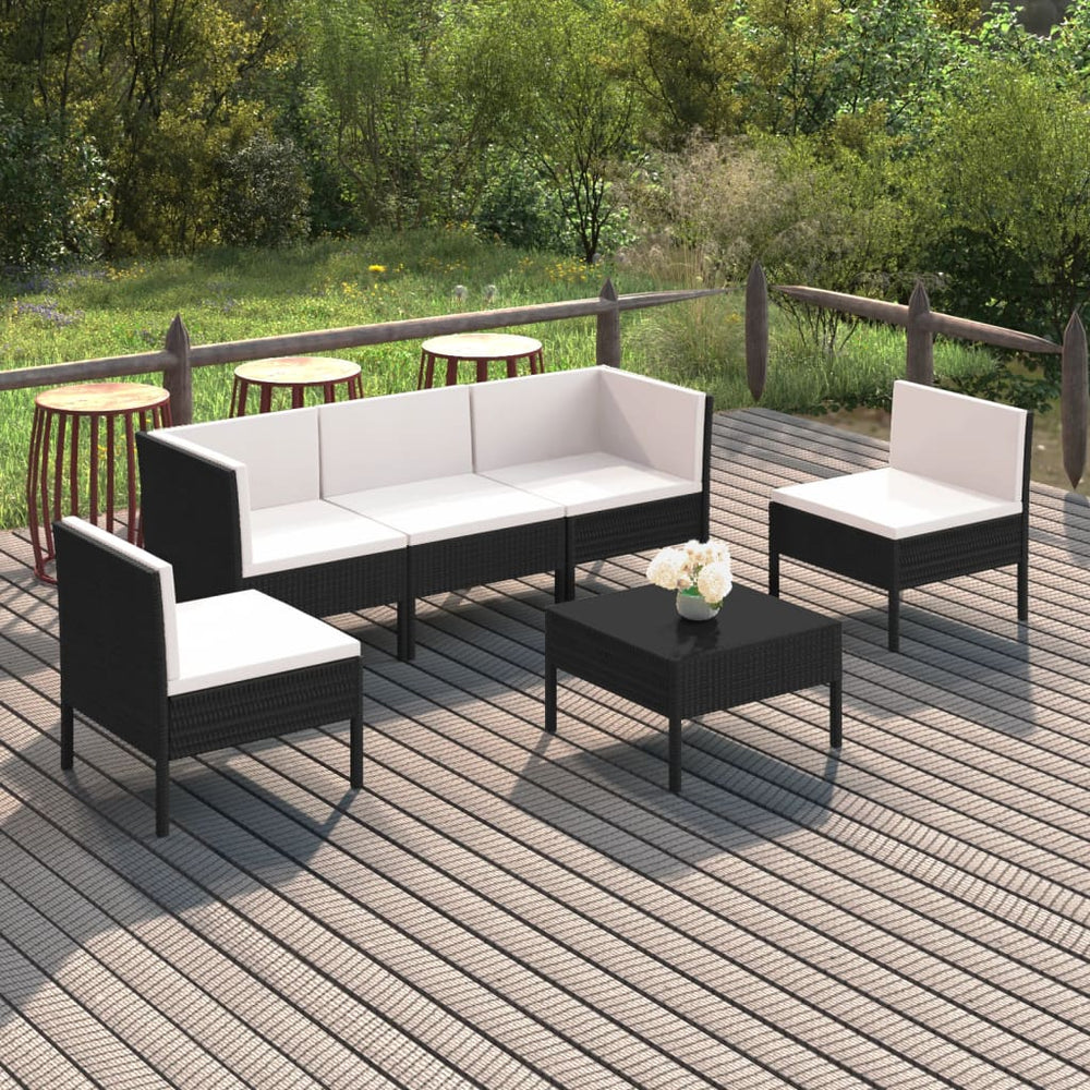 6-delige Loungeset met kussens poly rattan zwart MeubelReus