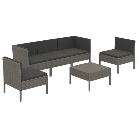 6-delige Loungeset met kussens poly rattan grijs MeubelReus