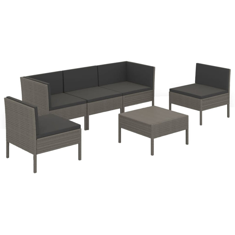 6-delige Loungeset met kussens poly rattan grijs MeubelReus