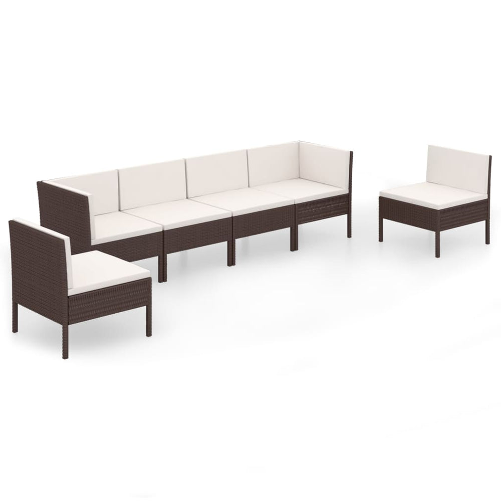 6-delige Loungeset met kussens poly rattan bruin MeubelReus