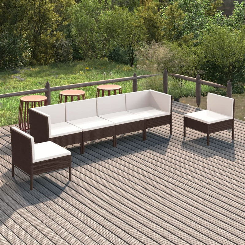 6-delige Loungeset met kussens poly rattan bruin MeubelReus
