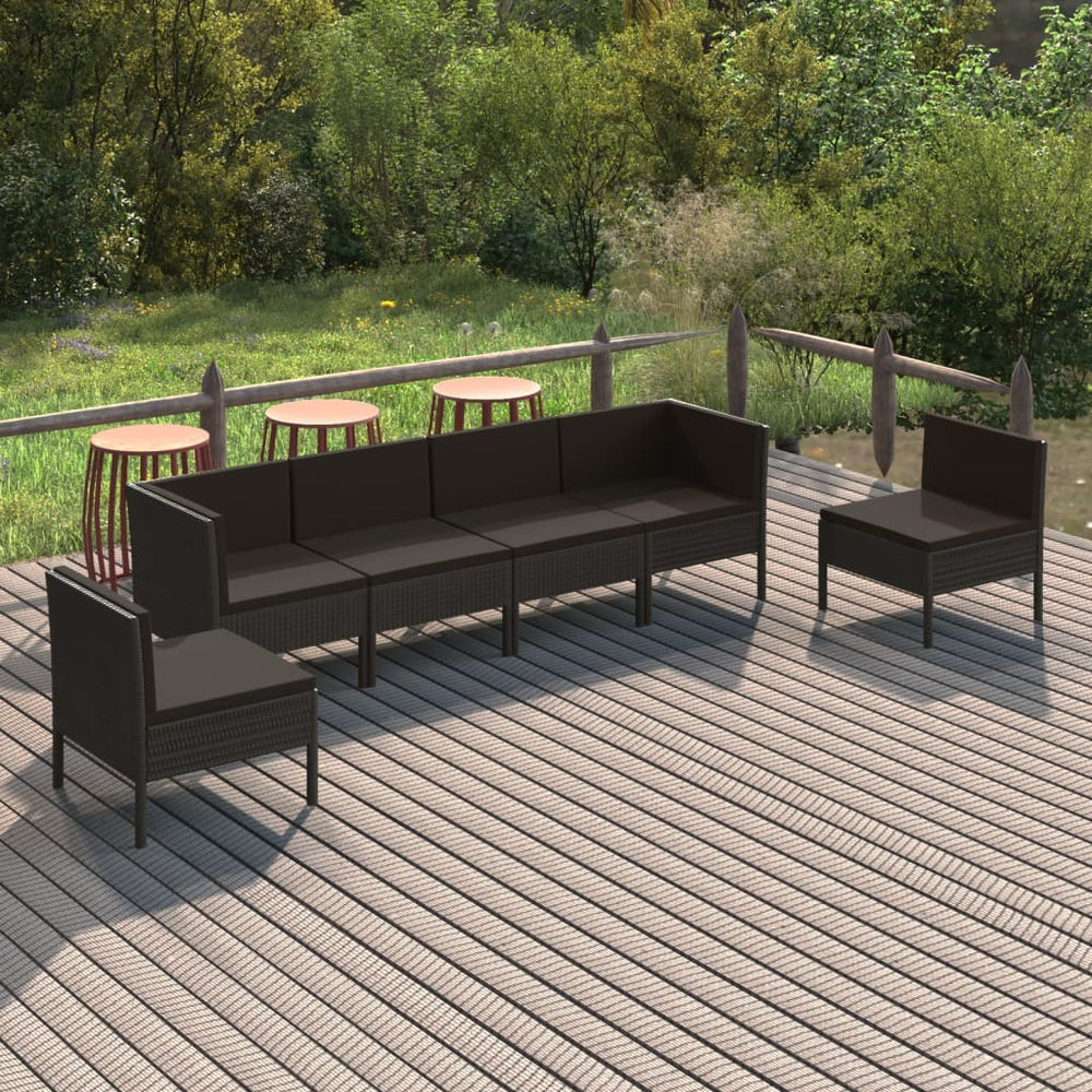 6-delige Loungeset met kussens poly rattan zwart MeubelReus