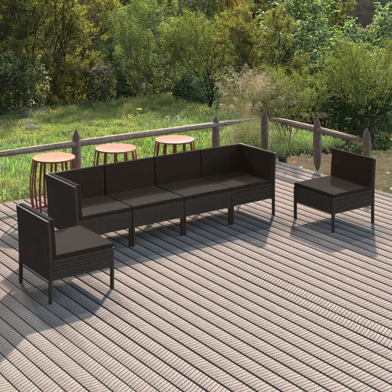 6-delige Loungeset met kussens poly rattan zwart MeubelReus
