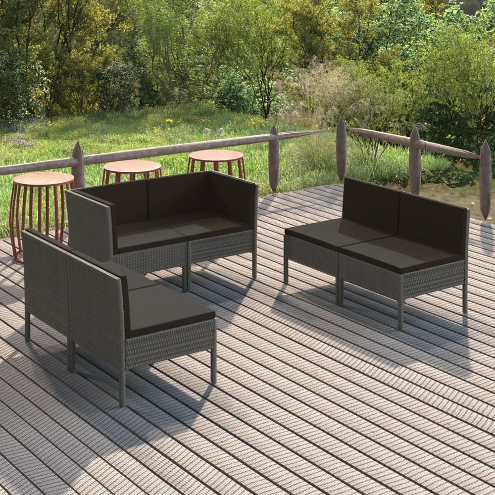 6-delige Loungeset met kussens poly rattan grijs MeubelReus