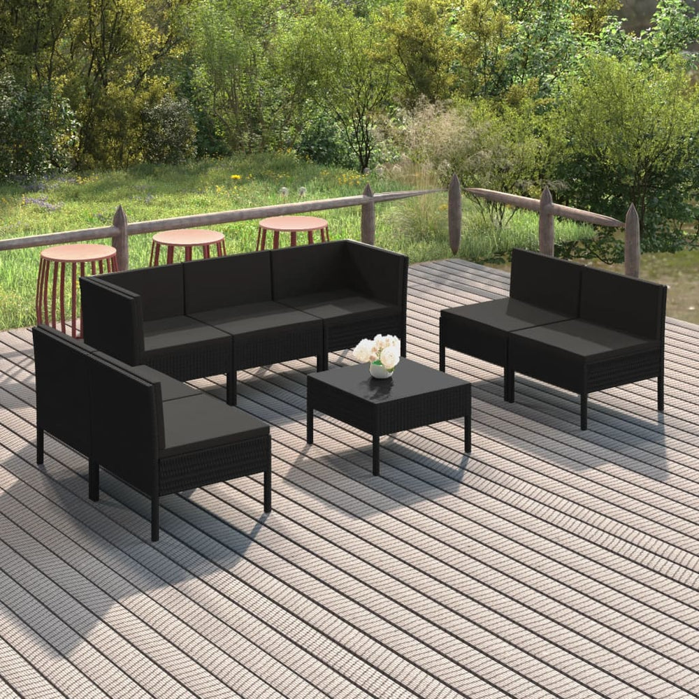 8-delige Loungeset met kussens poly rattan zwart MeubelReus