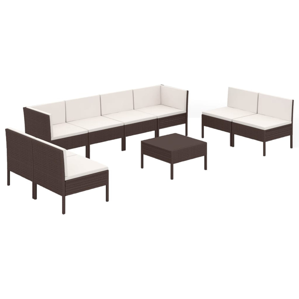 9-delige Loungeset met kussens poly rattan bruin MeubelReus