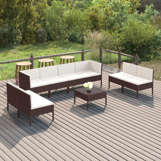 9-delige Loungeset met kussens poly rattan bruin MeubelReus