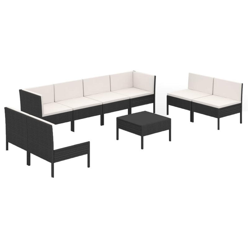 9-delige Loungeset met kussens poly rattan zwart MeubelReus
