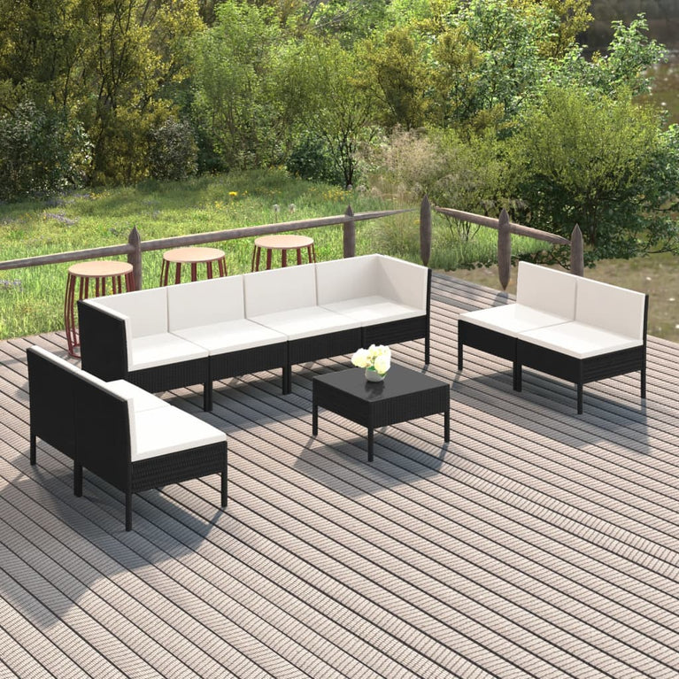 9-delige Loungeset met kussens poly rattan zwart MeubelReus
