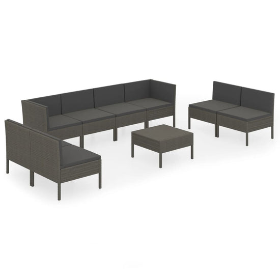 9-delige Loungeset met kussens poly rattan grijs MeubelReus