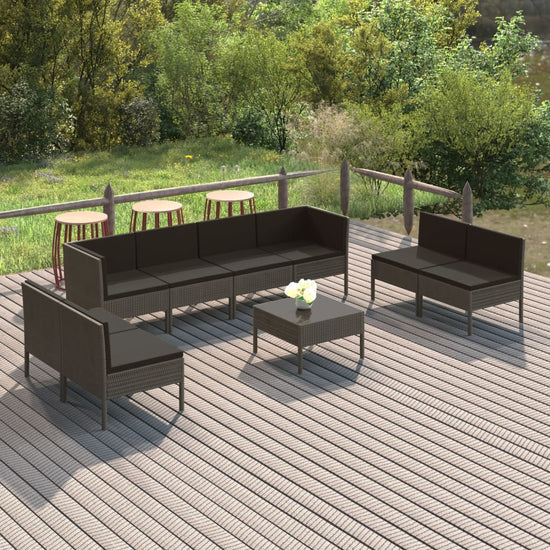 9-delige Loungeset met kussens poly rattan grijs MeubelReus