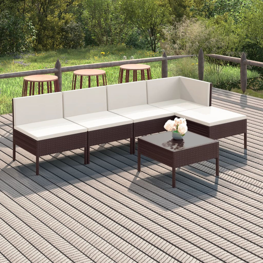 6-delige Loungeset met kussens poly rattan bruin MeubelReus