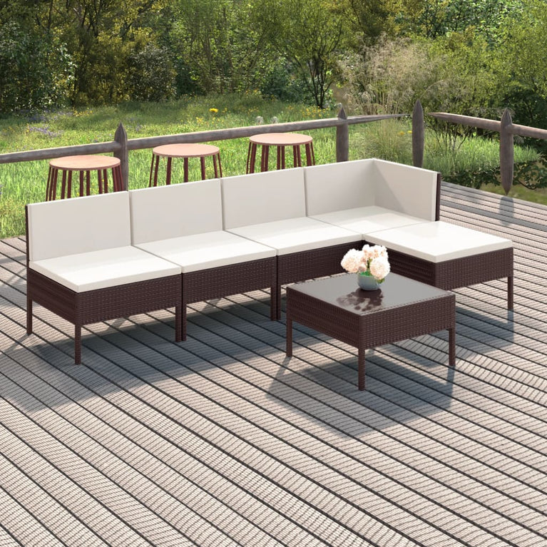 6-delige Loungeset met kussens poly rattan bruin MeubelReus