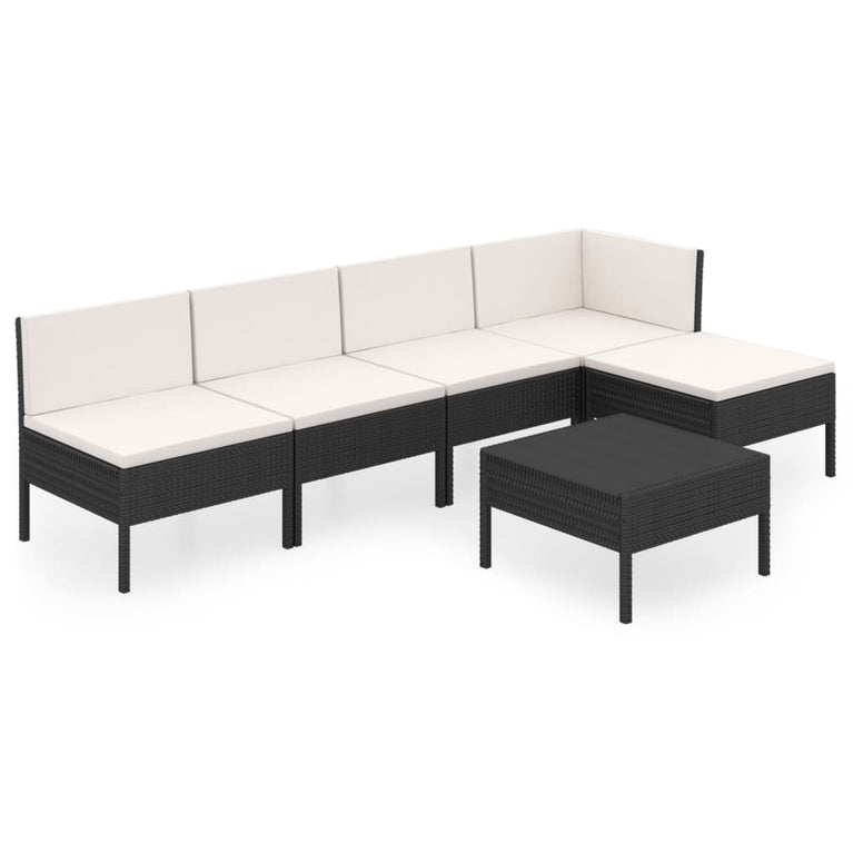 6-delige Loungeset met kussens poly rattan zwart MeubelReus