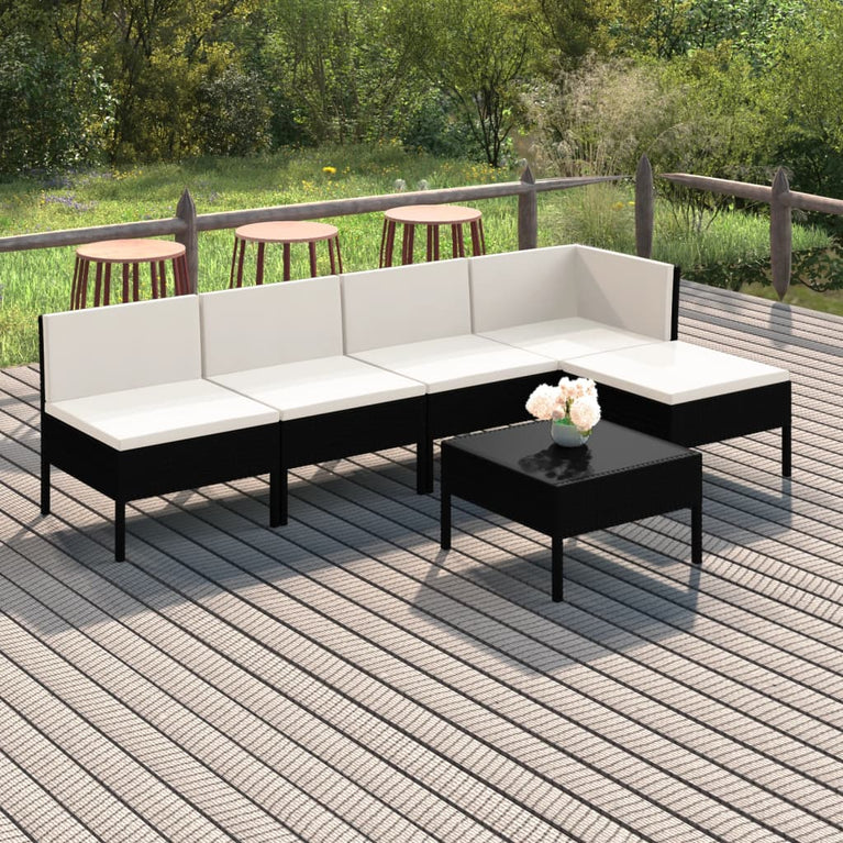 6-delige Loungeset met kussens poly rattan zwart MeubelReus