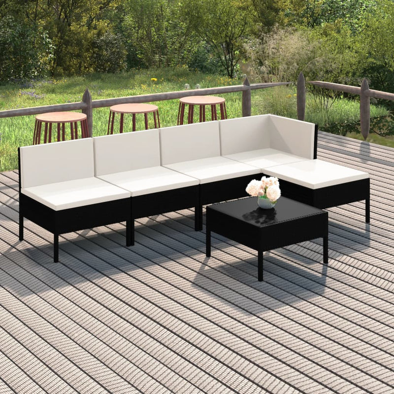 6-delige Loungeset met kussens poly rattan zwart MeubelReus
