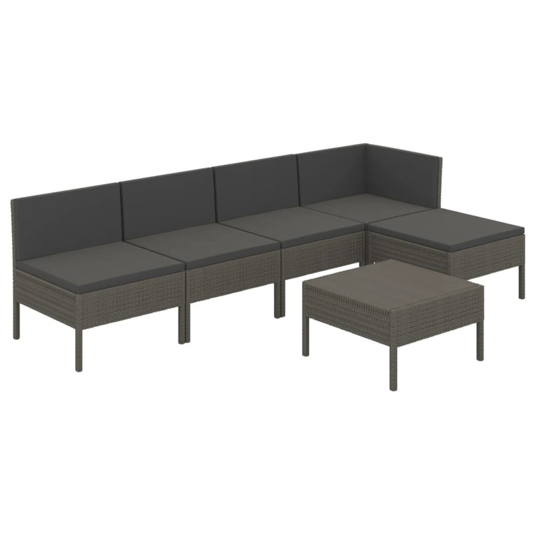 6-delige Loungeset met kussens poly rattan grijs MeubelReus