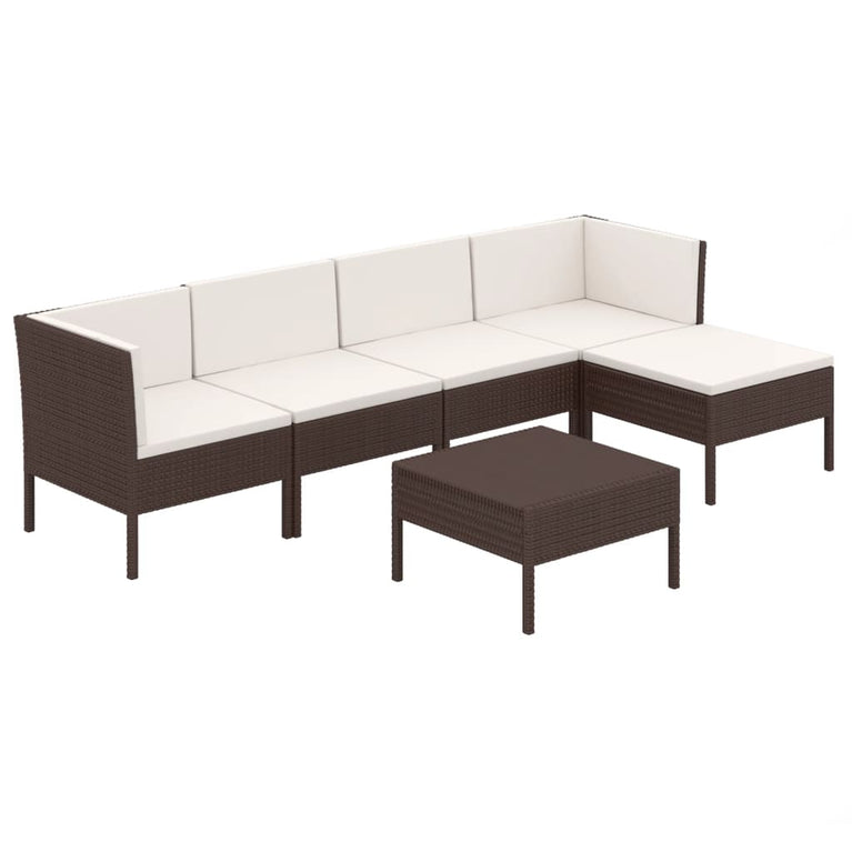 6-delige Loungeset met kussens poly rattan bruin MeubelReus