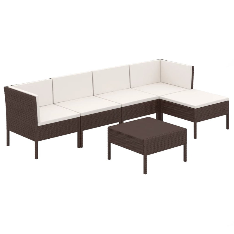 6-delige Loungeset met kussens poly rattan bruin MeubelReus