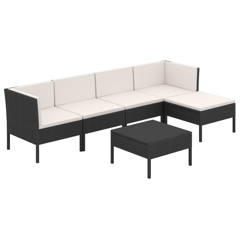 6-delige Loungeset met kussens poly rattan zwart MeubelReus