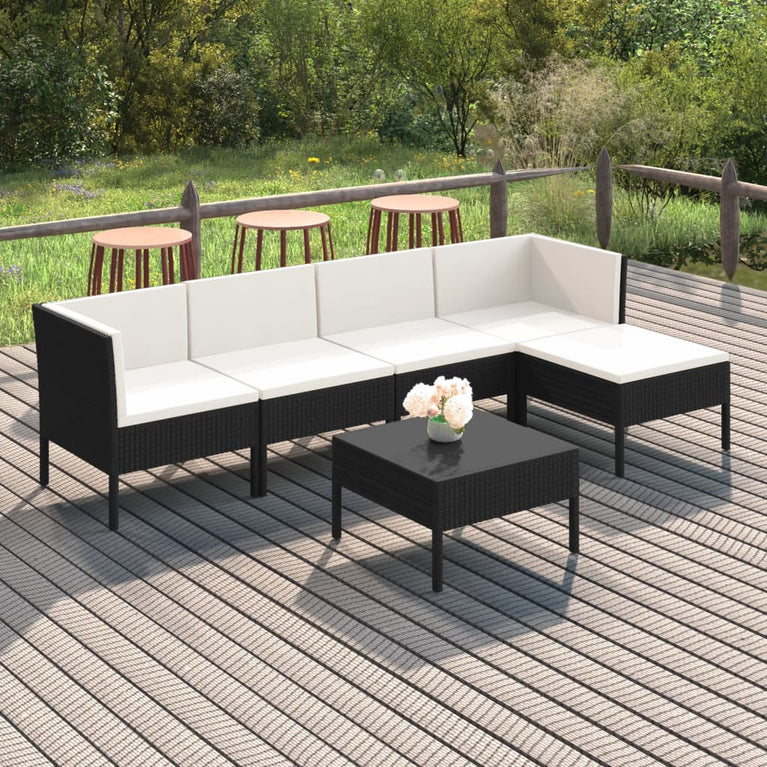 6-delige Loungeset met kussens poly rattan zwart MeubelReus