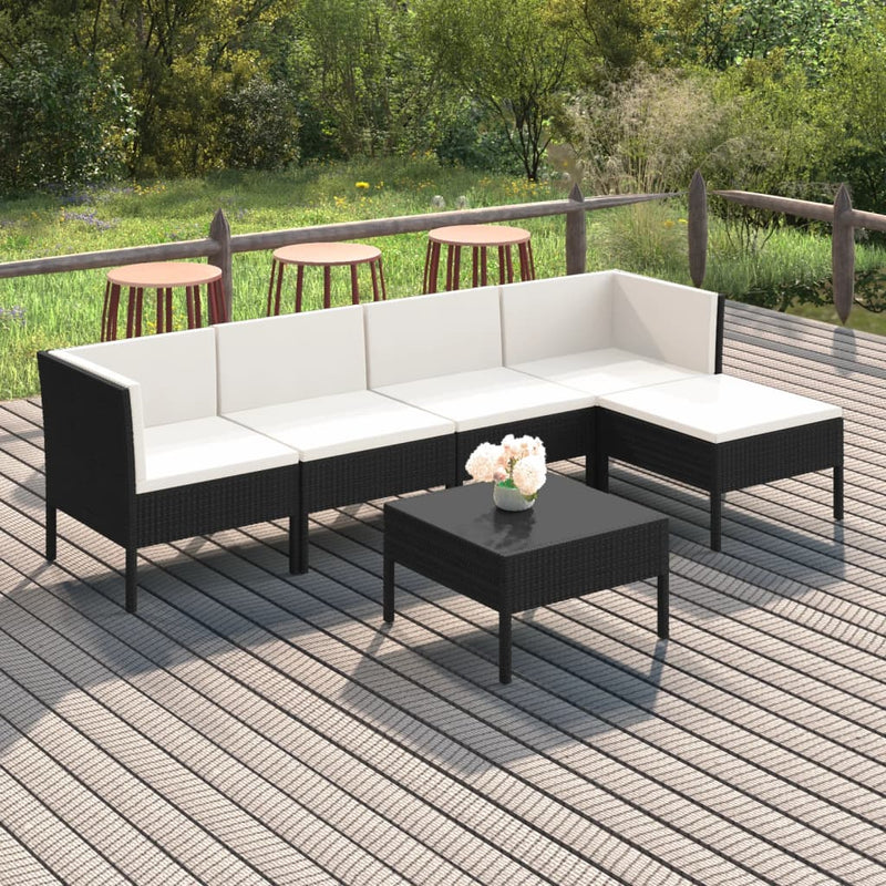 6-delige Loungeset met kussens poly rattan zwart MeubelReus
