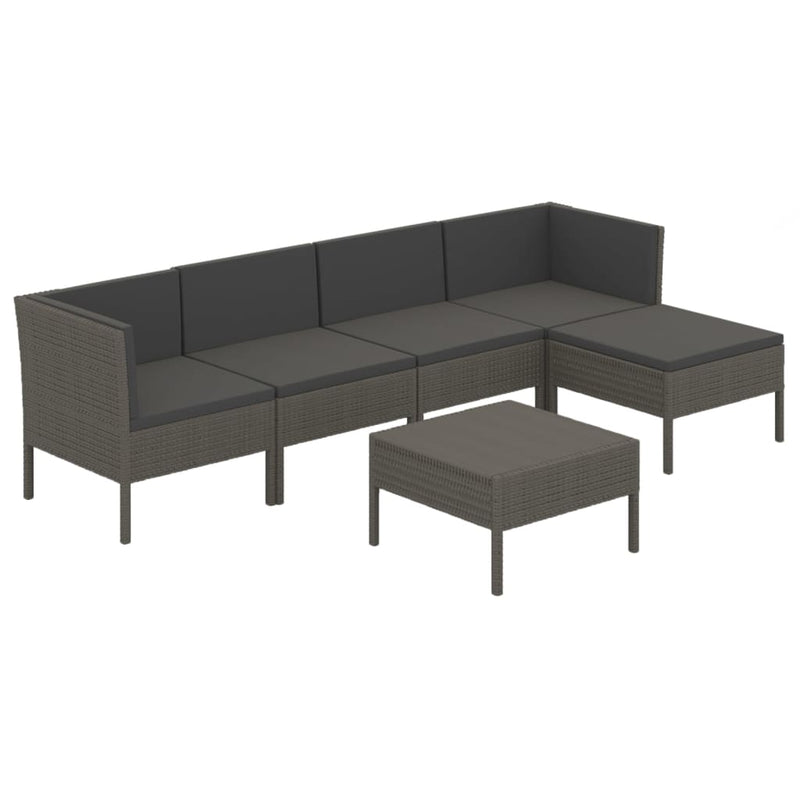 6-delige Loungeset met kussens poly rattan grijs MeubelReus