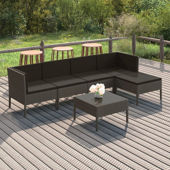 6-delige Loungeset met kussens poly rattan grijs MeubelReus