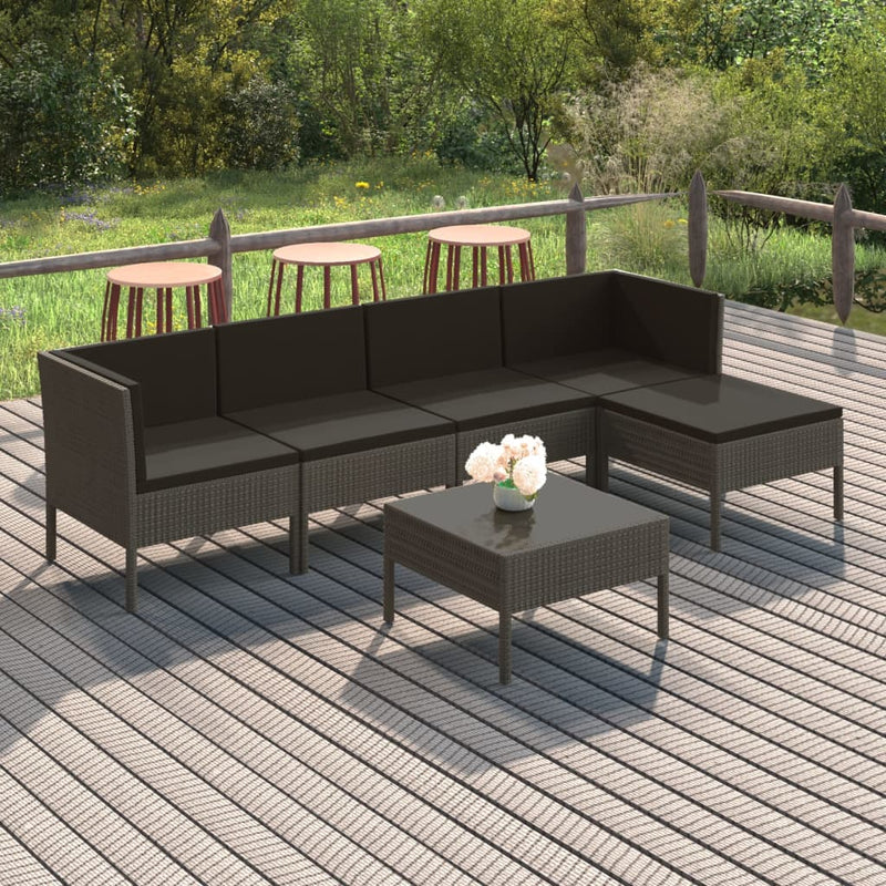 6-delige Loungeset met kussens poly rattan grijs MeubelReus
