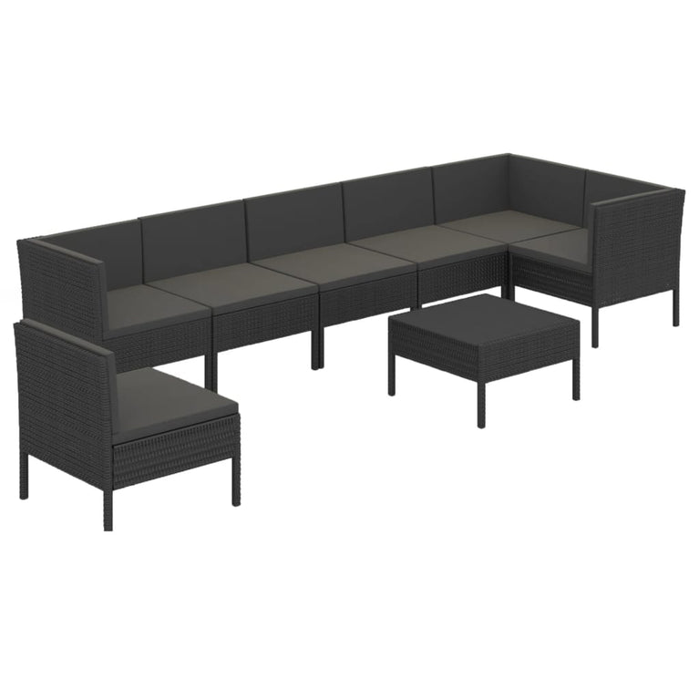 8-delige Loungeset met kussens poly rattan zwart MeubelReus