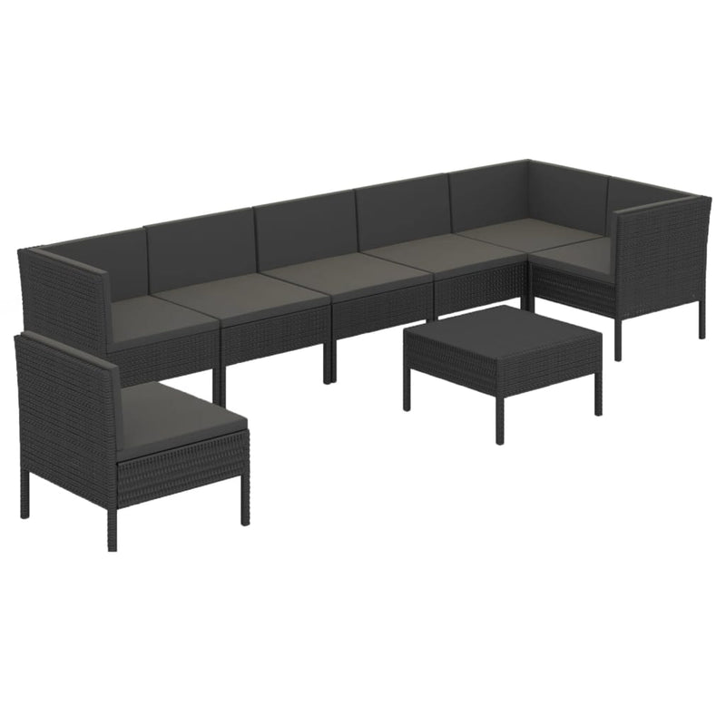 8-delige Loungeset met kussens poly rattan zwart MeubelReus