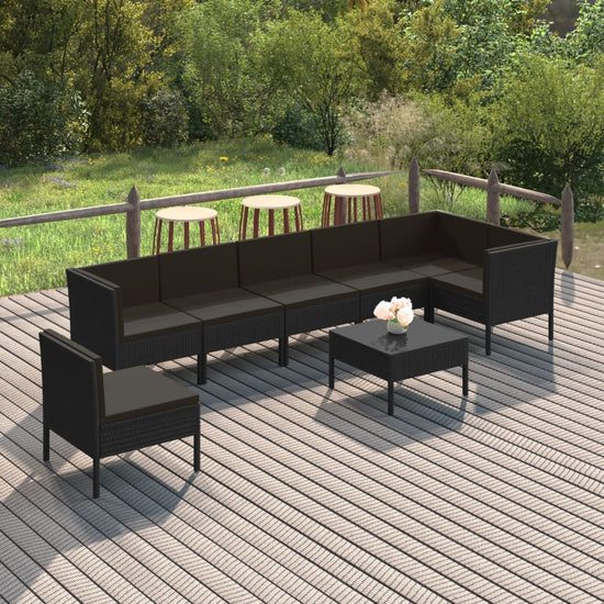 8-delige Loungeset met kussens poly rattan zwart MeubelReus