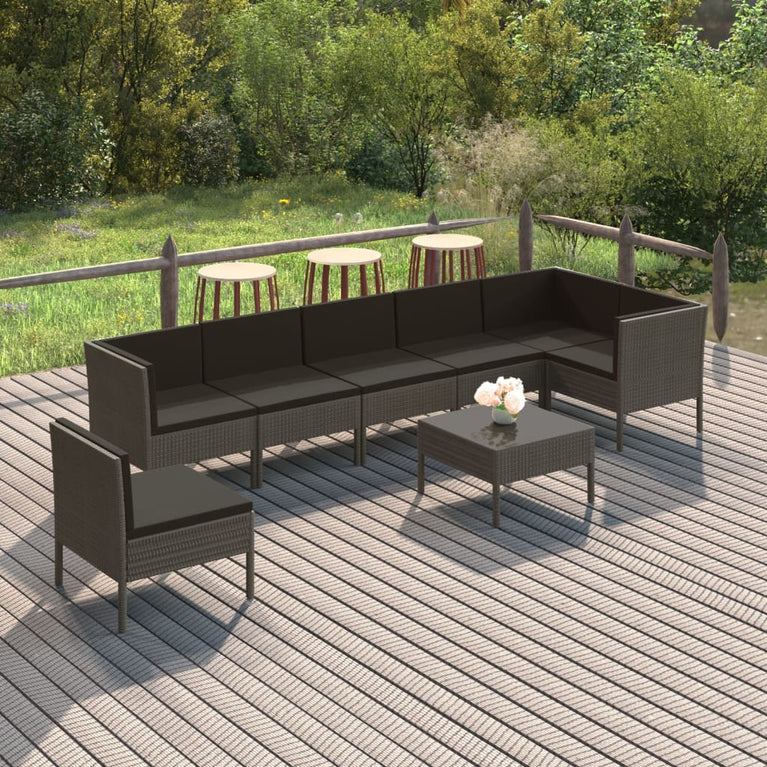 8-delige Loungeset met kussens poly rattan grijs MeubelReus