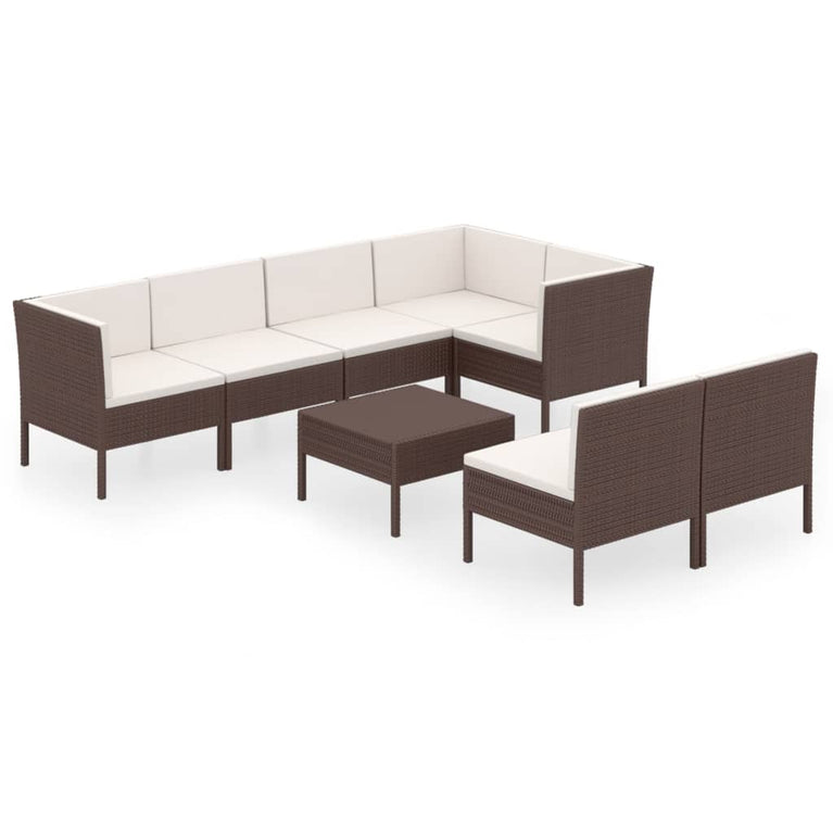 8-delige Loungeset met kussens poly rattan bruin 