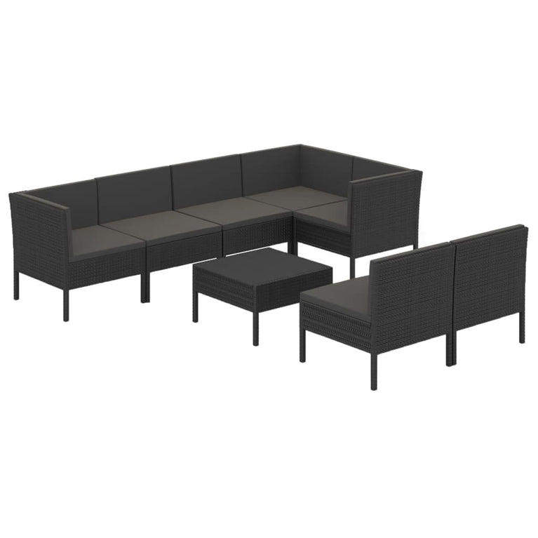 8-delige Loungeset met kussens poly rattan zwart MeubelReus