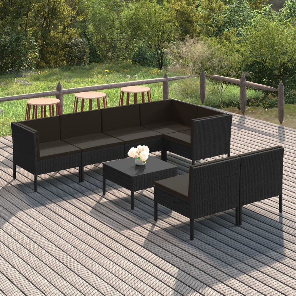 8-delige Loungeset met kussens poly rattan zwart MeubelReus