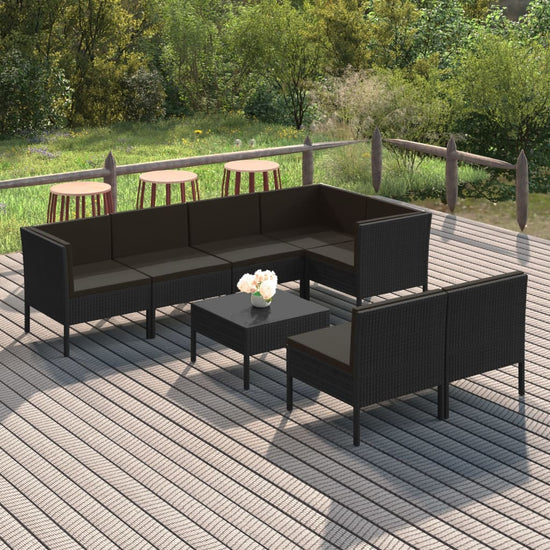 8-delige Loungeset met kussens poly rattan zwart MeubelReus