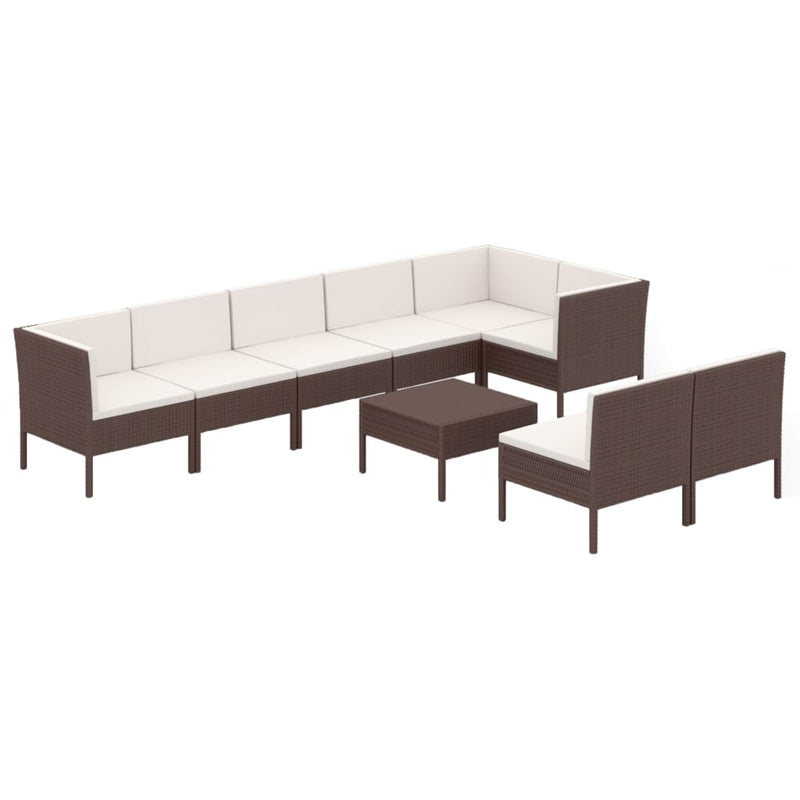 9-delige Loungeset met kussens poly rattan bruin MeubelReus