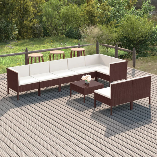 9-delige Loungeset met kussens poly rattan bruin MeubelReus