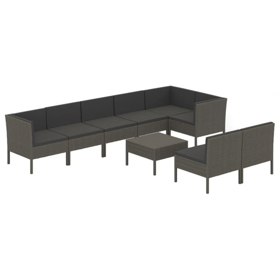 9-delige Loungeset met kussens poly rattan grijs MeubelReus