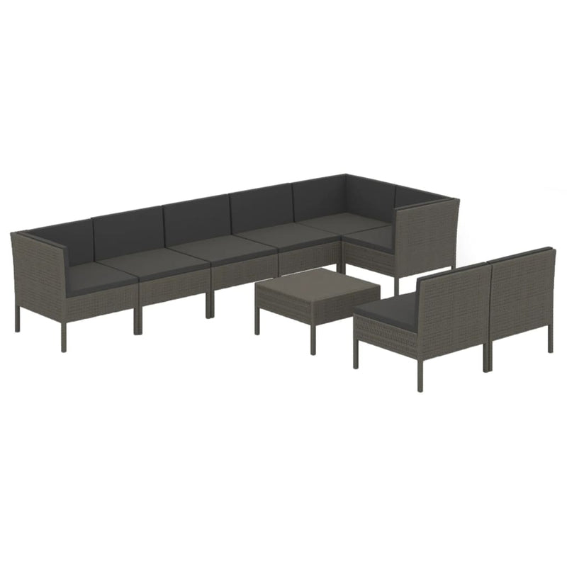 9-delige Loungeset met kussens poly rattan grijs MeubelReus