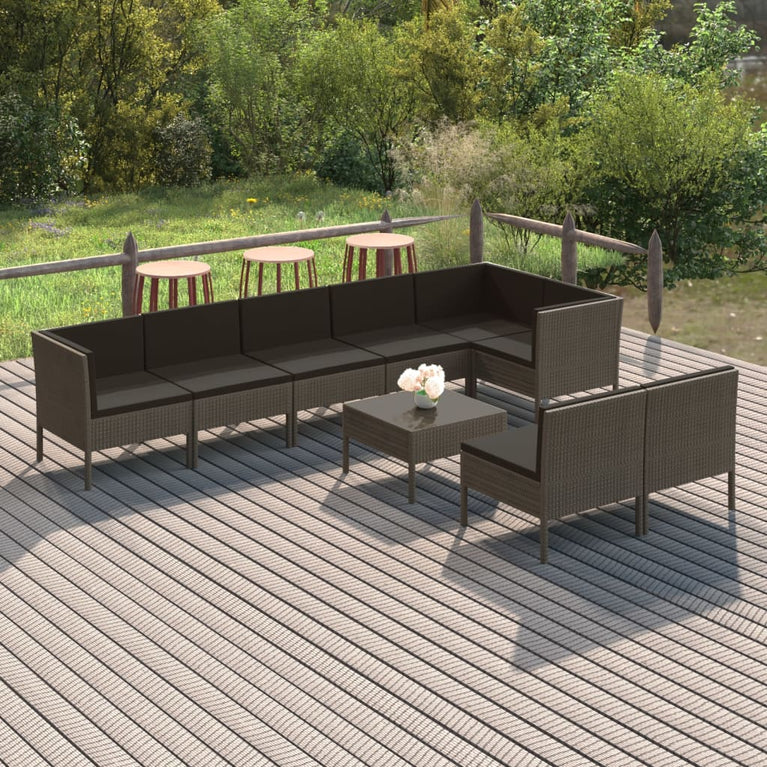 9-delige Loungeset met kussens poly rattan grijs MeubelReus