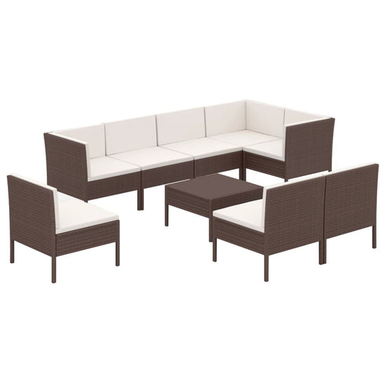 9-delige Loungeset met kussens poly rattan bruin MeubelReus