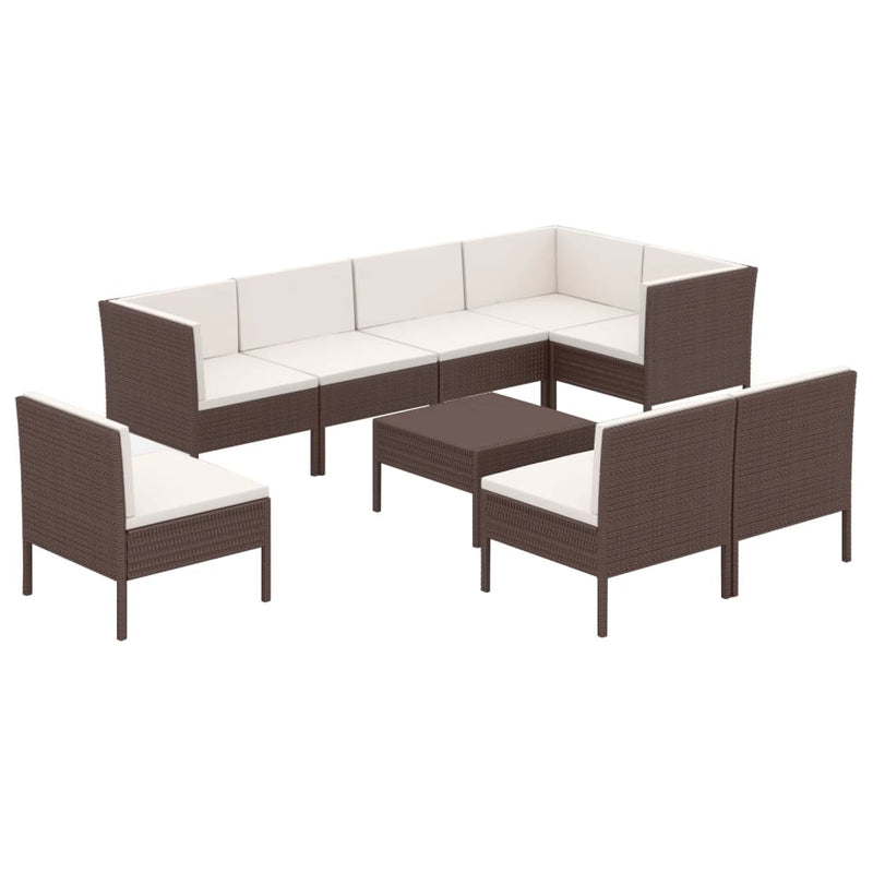 9-delige Loungeset met kussens poly rattan bruin MeubelReus