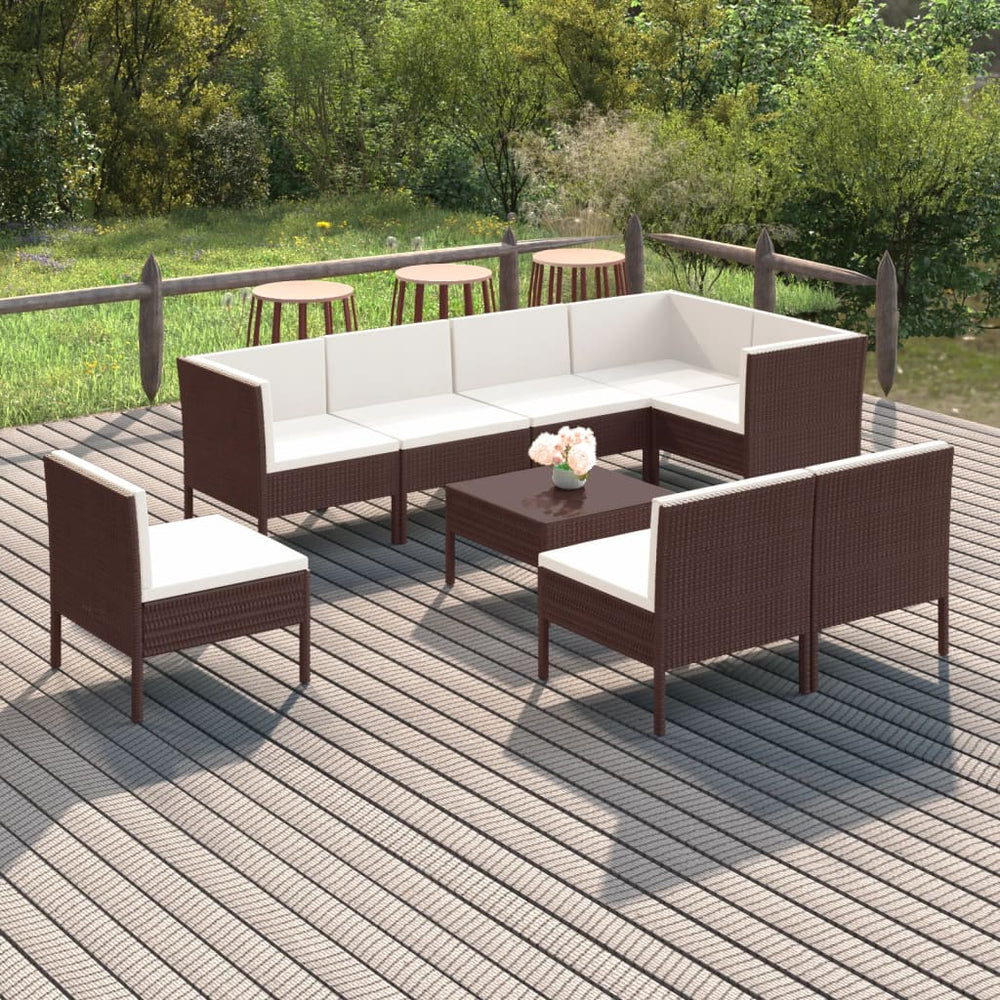 9-delige Loungeset met kussens poly rattan bruin MeubelReus